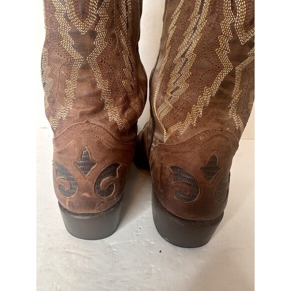 WOMENS JB DILLON COWBOY SNIP TOE  Lizard INLAY Brown  SIZE 7.5 D  Gorgeous - Picture 5 of 12